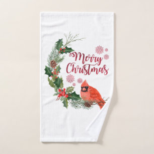 Red Cardinal Bird Holly Berry Christmas Bath Towel Set