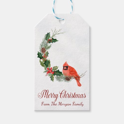 Red Cardinal Bird Holly Berry Christmas Gift Tags