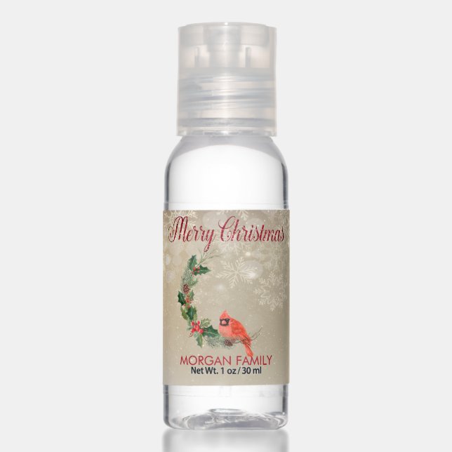 Red Cardinal Bird Holly Berry Travel Bottle Set Hand Sanitizer (Front)