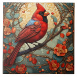 Red Cardinal Bird in an Art Nouveau Art Deco style Ceramic Tile<br><div class="desc">art nouveau northern cardinal, art deco vintage antique, stylish glamorous bird branch, autumnal classy classic birds, beautiful nature christmas colors, green red bird redbird, orange flowers tree woods, botanical floral flower, autumn fall garden wildlife, xmas colours</div>