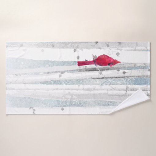Red Cardinal Bird in beautiful snowy Birch Tree Bath Towel Zazzle