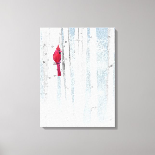 Red Cardinal Bird in beautiful snowy Birch Tree Canvas Print (Front)