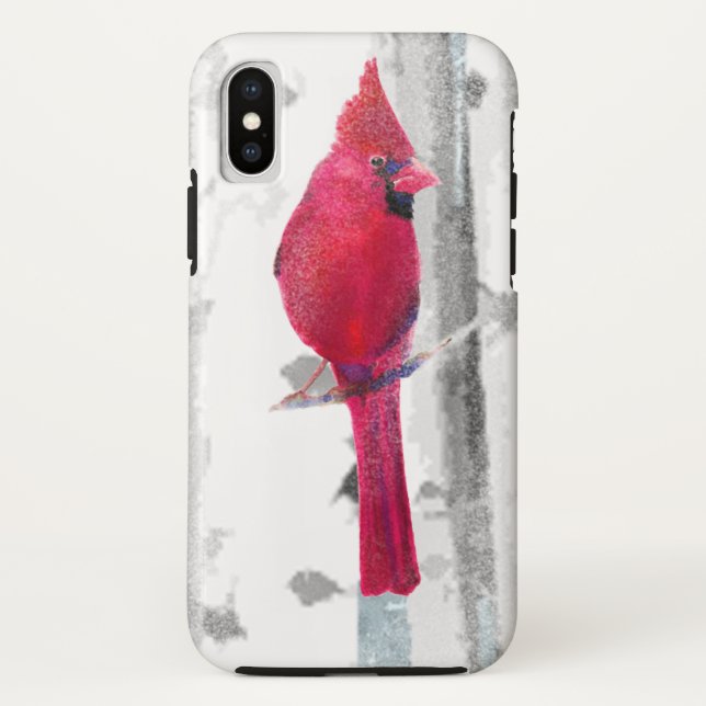 Red Cardinal Bird in beautiful snowy Birch Tree Case-Mate iPhone Case (Back)