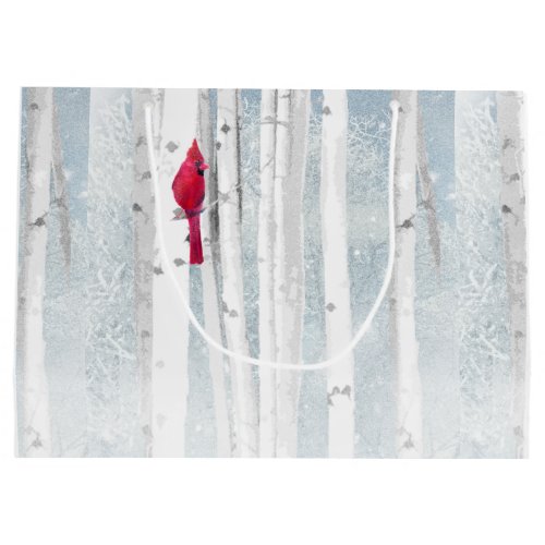 Red Cardinal Bird in beautiful snowy Birch Tree Large Gift Bag