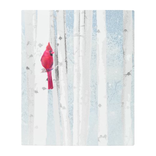 Red Cardinal Bird in beautiful snowy Birch Tree Metal Print