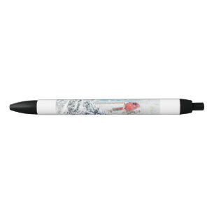 Red Cardinal Bird in beautiful snowy Birch Tree Pen