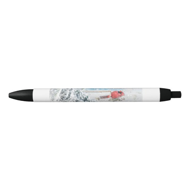Red Cardinal Bird in beautiful snowy Birch Tree Pen (Front)