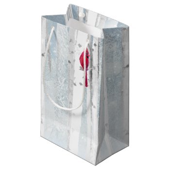 Red Cardinal Bird In Beautiful Snowy Birch Tree Small Gift Bag by countrymousestudio at Zazzle