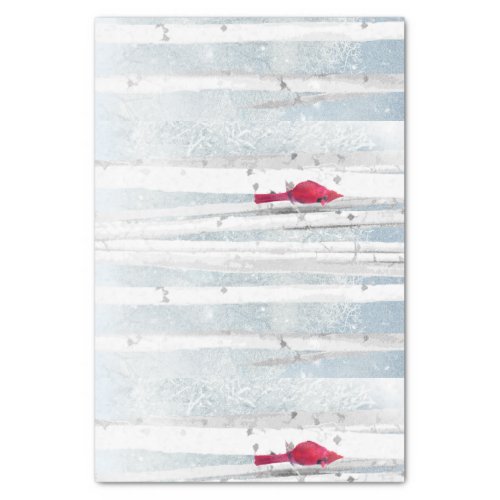 Red Cardinal Bird in beautiful snowy Birch Tree Tissue Paper