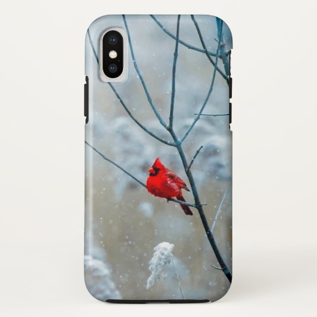Red Cardinal Bird in beautiful snowy Frosty Winter Case-Mate iPhone Case (Back)