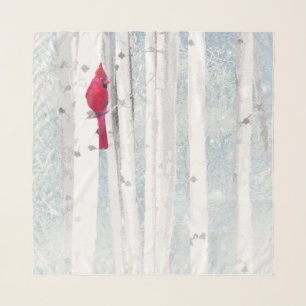 Red Cardinal Bird in Birch Tree Forest. Scarf