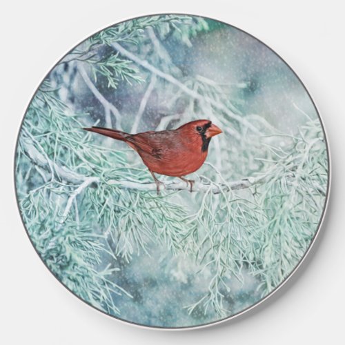 Red Cardinal Bird in Snowfall Art Charger