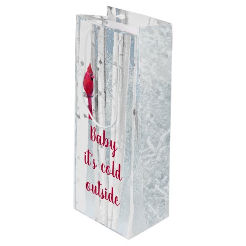 Red Cardinal Bird in snowy Birch Tree Quote Wine Gift Bag