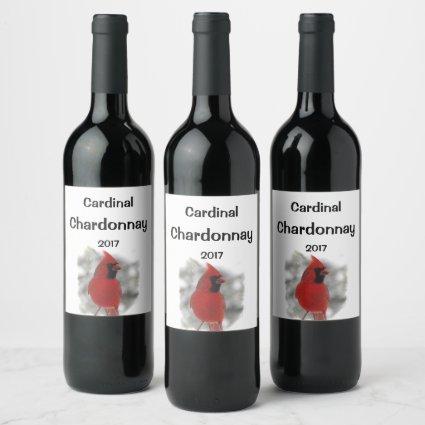 Red Cardinal Bird in White Snow Wine Label