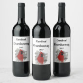 Red Cardinal Bird in White Snow Wine Label (Bottles)