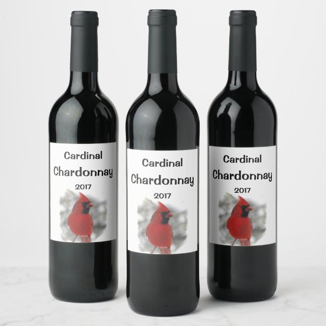 Red Cardinal Bird in White Snow Wine Label