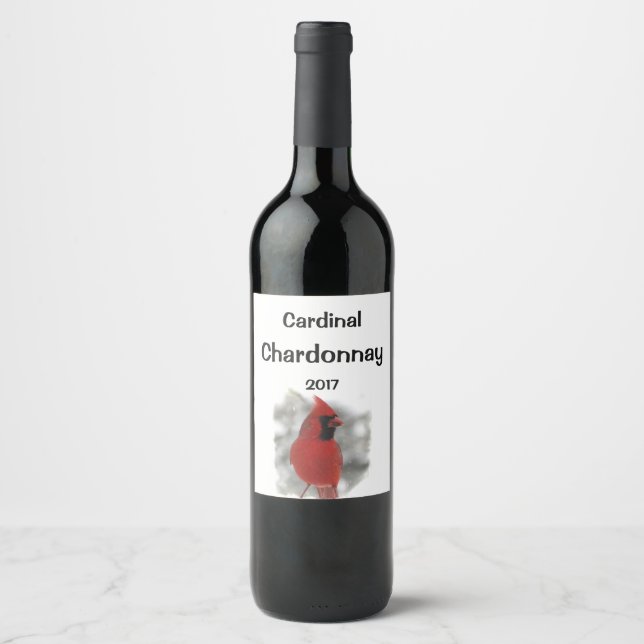 Red Cardinal Bird in White Snow Wine Label (Front)
