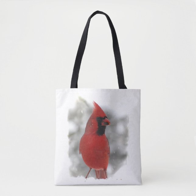 Red Cardinal Bird in Winter Snow Animal Tote Bag (Front)