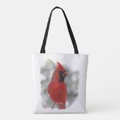 Red Cardinal Bird in Winter Snow Animal Tote Bag (Back)