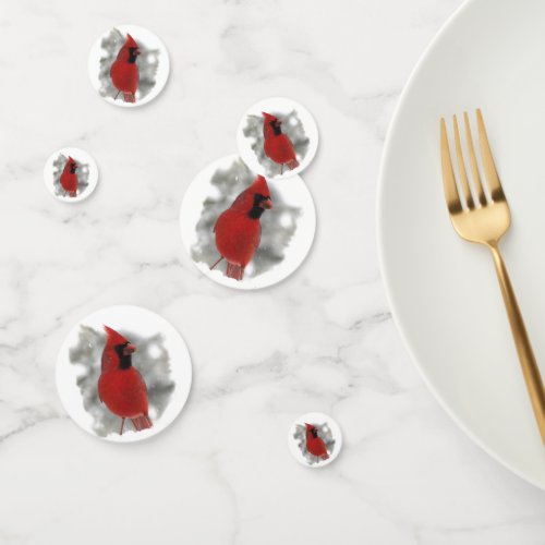 Red Cardinal Bird in Winter Table Confetti
