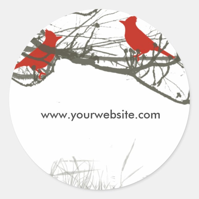Red Cardinal Bird in Wood's Forest Tree Branches Classic Round Sticker (Front)