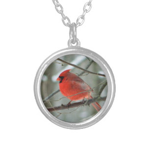 Red Cardinal Bird Locket Silver Plated Necklace