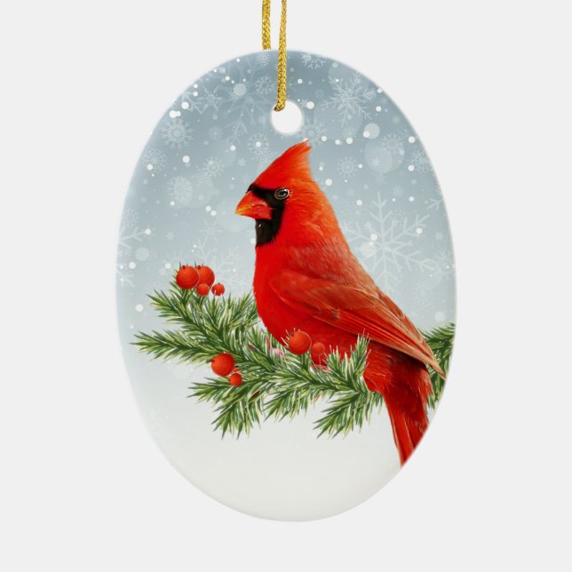 Red Cardinal Bird Merry Christmas ornament (Back)