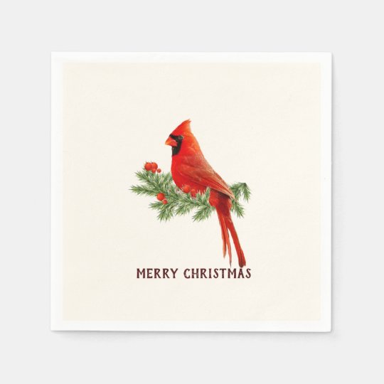 Red Cardinal Bird Merry Christmas Paper Napkin | Zazzle.com