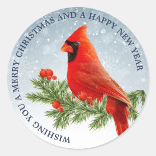 Red Cardinal Bird Merry Christmas Sticker