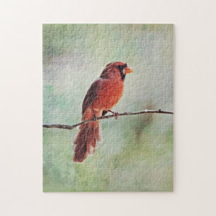 Red Cardinal Bird on a Branch Art Puzzle