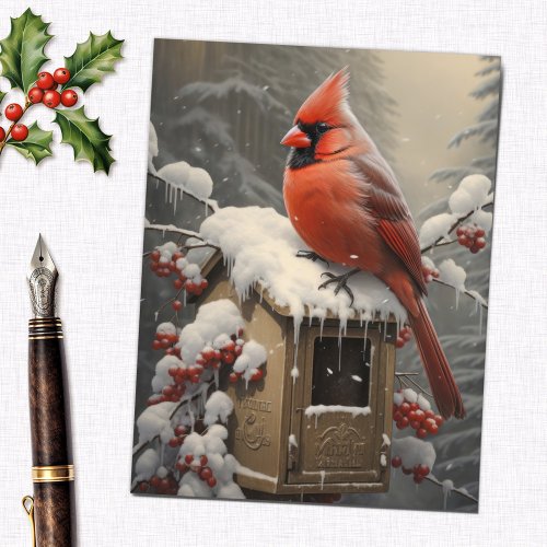 Red Cardinal Bird on a Mailbox Postcard