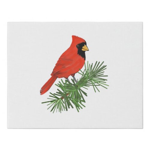 Red Cardinal Bird on Pine Tree Faux Canvas Print