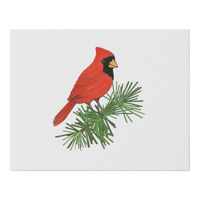 Red Cardinal Bird on Pine Tree Faux Canvas Print (Front)