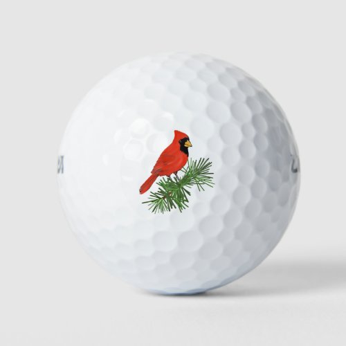 Red Cardinal Bird on Pine Tree Golf Balls