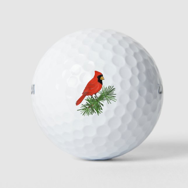 Red Cardinal Bird on Pine Tree Golf Balls (Front)