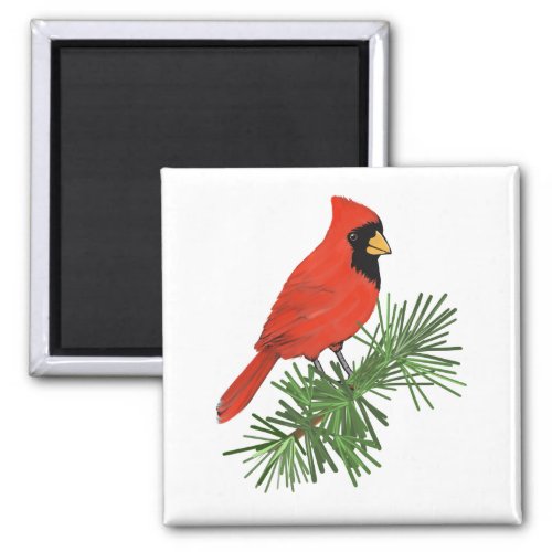 Red Cardinal Bird on Pine Tree Magnet