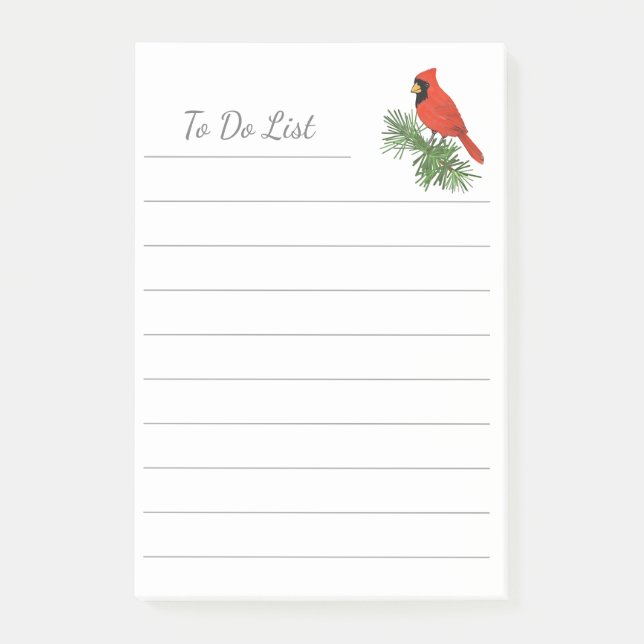 Red Cardinal Bird on Pine Tree Post-it Notes (Front)