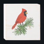 Red Cardinal Bird on Pine Tree Wooden Box Sign<br><div class="desc">Nature inspired design features red cardinal bird on pine tree branch. Personalize with your name or message or transfer the design to a different product.</div>