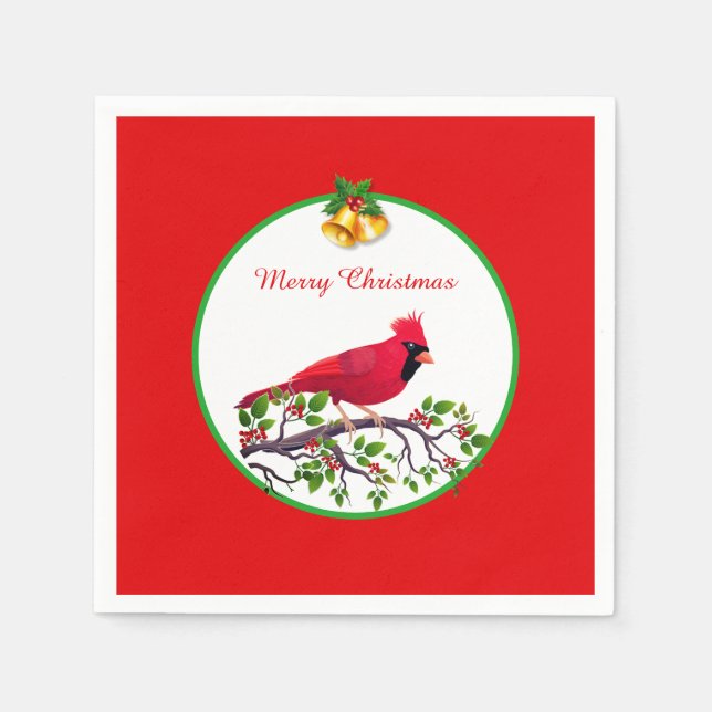 Red Cardinal Bird on Tree Branch Napkins (Front)