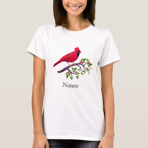Red Cardinal Bird on Tree Branch T_Shirt