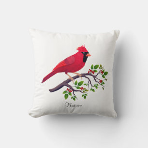 Red Cardinal Bird on Tree Branch Throw Pillow