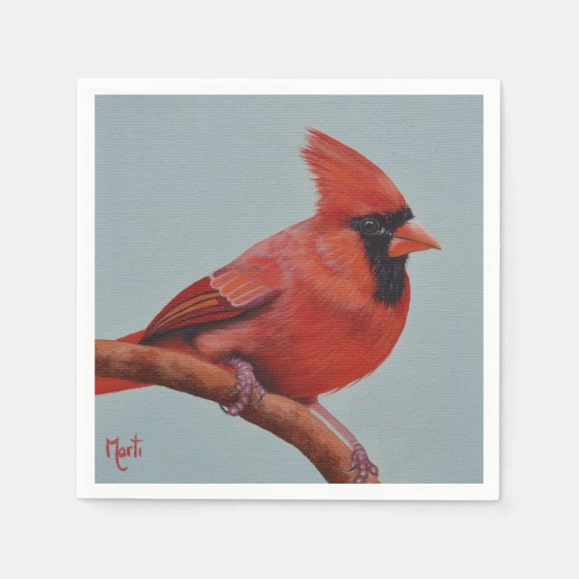 Red Cardinal Bird Painting Napkins (Front)
