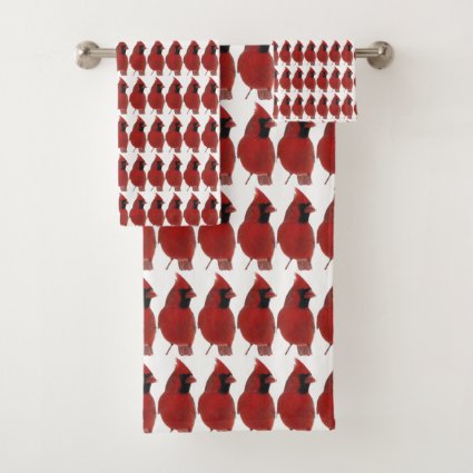 Red Cardinal Bird Pattern Bath Towels