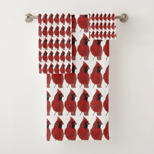 Red Cardinal Bird Pattern Bath Towels