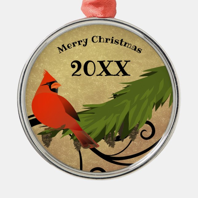 Red Cardinal Bird Personalized Christmas Ornament (Front)