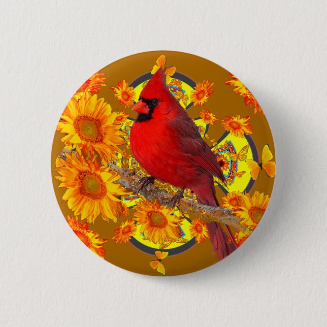 red cardinal bird pinback button (Front)