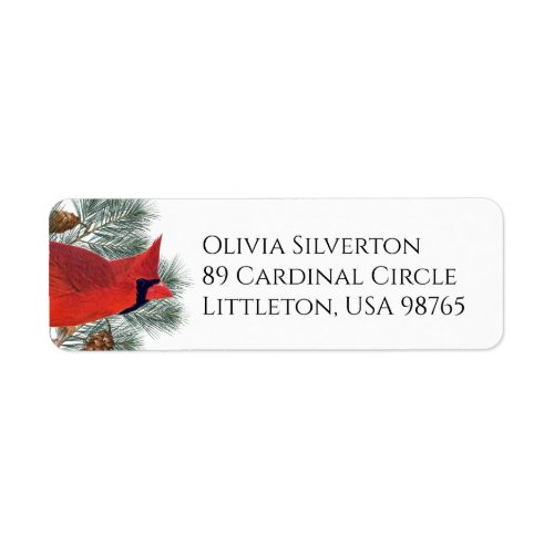 Red Cardinal Bird Pine Tree Winter Return Address Label
