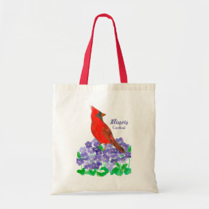 Red Cardinal Bird Purple Violets Illinois  Tote Bag