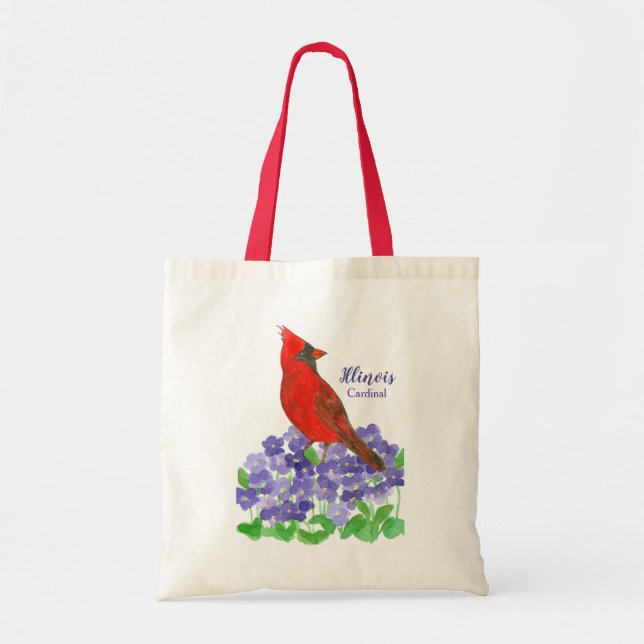 Red Cardinal Bird Purple Violets Illinois  Tote Bag (Front)