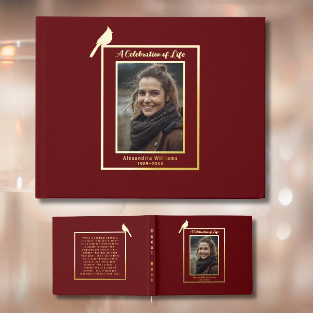 Red Cardinal Bird Real Foil Funeral Guest Book  (Creator Uploaded)